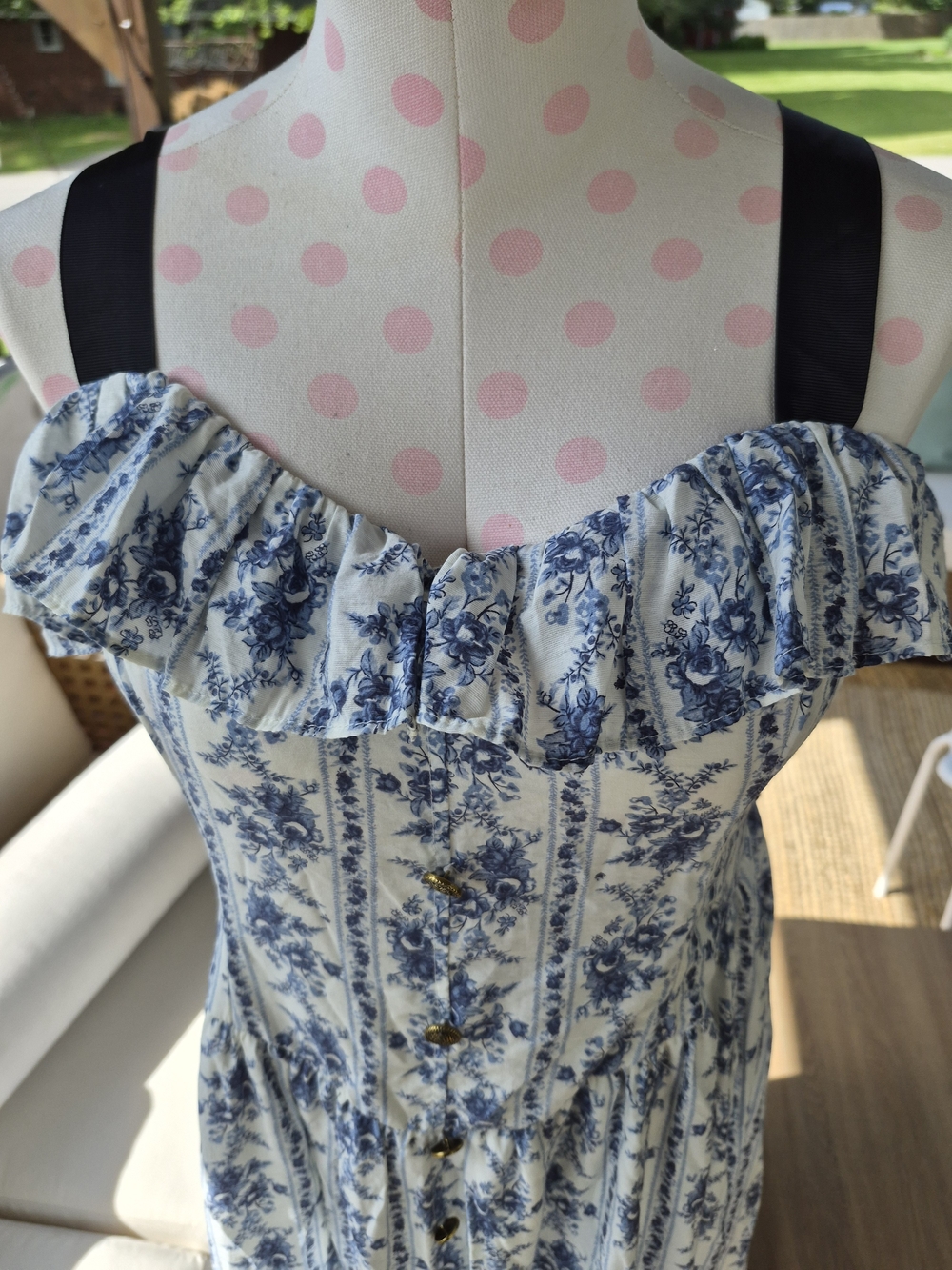 Blu Pepper tie strap Maxi Blue Vertical Ditsy Floral Stripe dress L - Picture 10 of 12